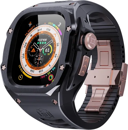 Vista 9 de VeveXiao - Funda resistente con correa compatible con Apple Watch Ultra 2 bandas de 49mm, funda protectora de metal con correa de repuesto de goma