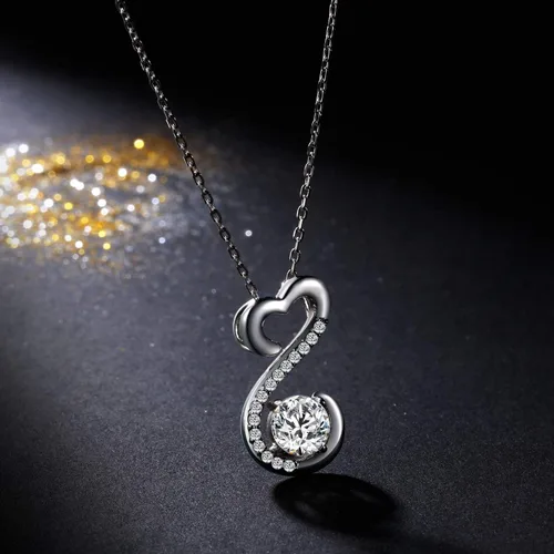 Vista 3 de APOTIE Collar de plata de ley 925 con corazón abierto, colgante de circonita cúbica, regalo de joyería para mamá, niñas y mujeres, Metal, Circonia
