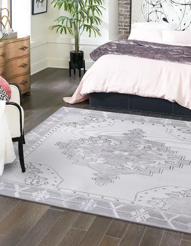 Vista 51 de Unique Loom Timeless Collection - Alfombra de área - Thomas (2' x 3' 1" ovalada, negro y blanco/gris)