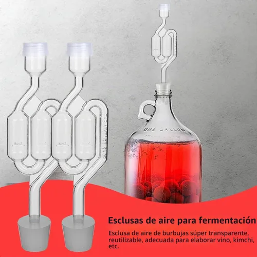 Vista 7 de Set de esclusas de aire con burbujas, 4 esclusas para fermentación, 4 tapones de perforación #6 y 8 gomas de esclusa, utilizado para fermentar vino