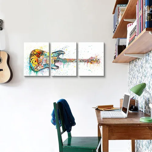 Vista 3 de HOMEOART Decoración de sala de música, graffiti, arte de pared, pintura de guitarra, arte de pared musical, lienzo enmarcado para paredes, 12 x 16 x