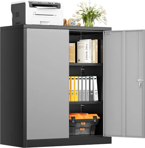 Vista 26 de INTERGREAT Gabinete de almacenamiento de metal con puertas con cerradura, gabinetes de almacenamiento de acero con cerradura con 2 puertas