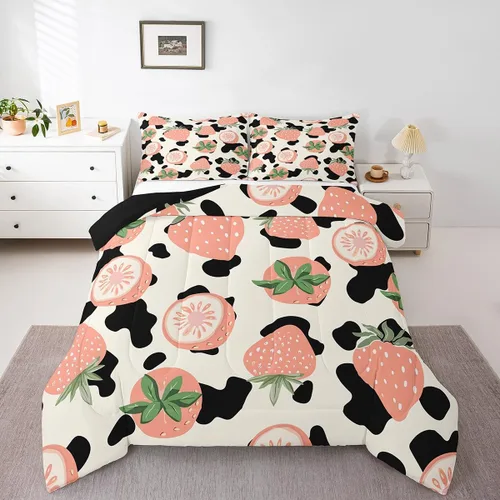 Vista 11 de Juego de edredón con estampado de vaca marrón para niñas y niños, edredón de plumón de piel de vaca de las tierras altas, ropa de cama de piel
