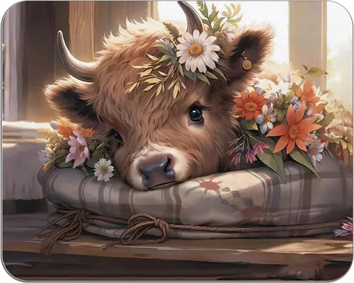 Vista 5 de OFlich Highland Cow - Alfombrilla para mouse, floral, 9.5 x 7.9 pulgadas, marrón rojizo, poliéster y poliuretano, base antideslizante, oficina