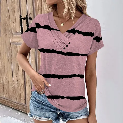 Vista 2 de Summer Tops for Women Floral Pattern for Women V-Neck Short Sleeve Comfy Womens Tops Oversized Tshirts
