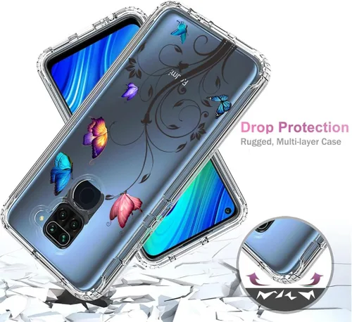 Vista 7 de Funda para Redmi Note 9/Redmi 10X 4G M2003J15SC con protector de pantalla de vidrio templado, cuerpo completo transparente con diseño floral, fundas