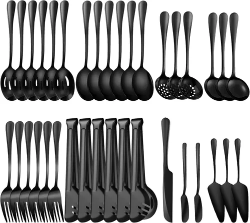 Vista 18 de Juego de 20 utensilios para servir, utensilios completos de acero inoxidable para bufé de catering para barbacoas de verano, parrillas, picnic