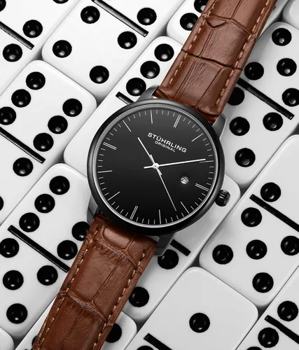 Vista 3 de Stuhrling Original Mens Watch Calfskin Leather Strap - Dress + Casual Design - Analog Watch Dial with Date, 3997Z Watches for Men Collection