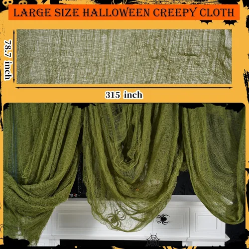 Vista 7 de ZYP 315 x 78.7 Tela espeluznante verde de Halloween, tela espeluznante decoraciones, tela espeluznante, tela de gasa espeluznante, decoración