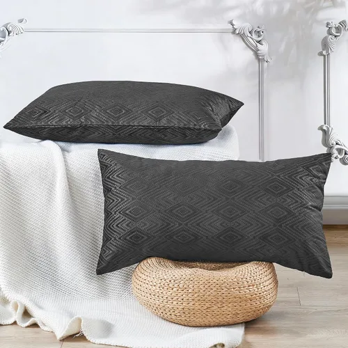 Vista 28 de Juego de 4 fundas de almohada cuadradas decorativas de terciopelo con diamantes de 20 x 20 pulgadas, fundas de almohada geométricas suaves para Aqua