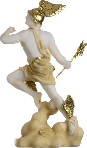 Vista 4 de BEAUTIFUL GREEK STATUES Hermes Mercurio Dios Zeus Son Estatua Romana Alabastro Tono Dorado 6.69