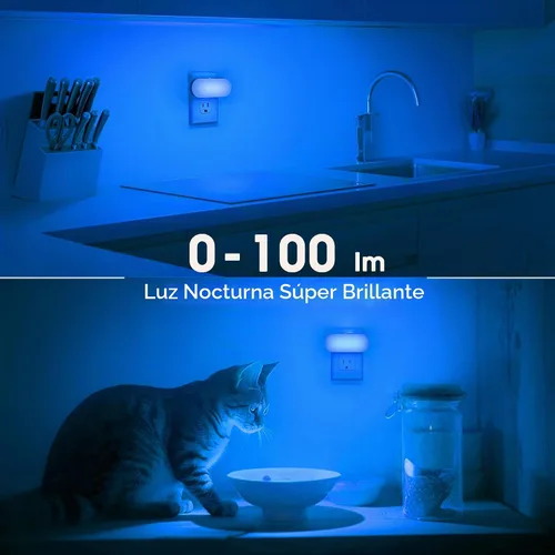 Vista 7 de DORESshop - Luz nocturna azul, encendido/apagado automático, brillo ajustable de 0-100 LM