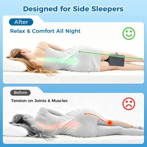 Vista 4 de Almohada de rodilla para dormir de lado, almohada de espuma viscoelástica con correa para dormir de lado, almohada de elevación de apoyo entre
