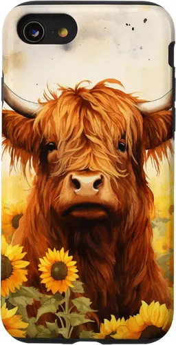 Vista 18 de Highland Cow Animal Lover Watercolor Sunflower Case for iPhone 17