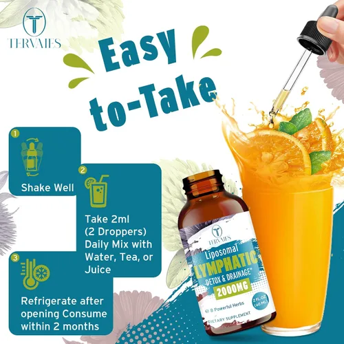 Vista 7 de Gotas de desintoxicación linfática liposomal y drenaje - Mezcla de hierbas de 2000 mg con saúco y equinácea - Apoya el drenaje linfático, el sistema