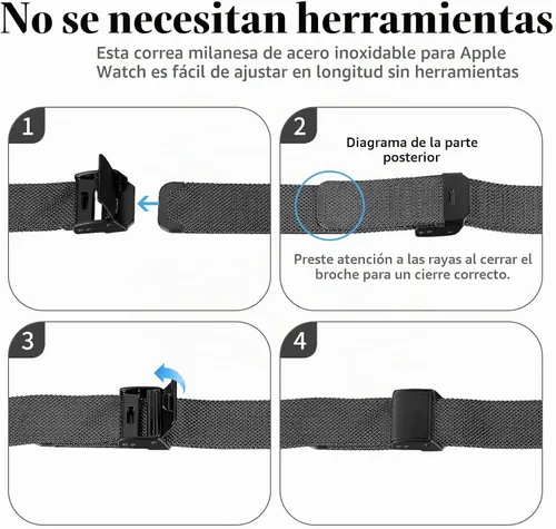 Vista 6 de Joyozy Correa delgada de acero inoxidable compatible con Apple Watch de 1.49, 1.57, 1.61, 1.65, 1.73, 1.77 y 1.81 pulgadas, correa milanesa con Negro