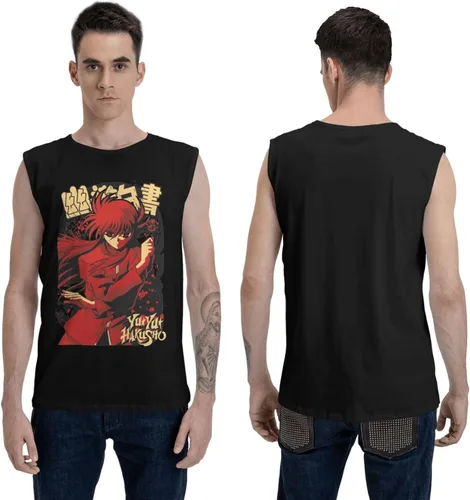 Vista 6 de Camiseta sin mangas Yuyu Hakusho Yoko Kurama para hombre Moda sin mangas Tops Moda Ejercicio Chaleco Negro