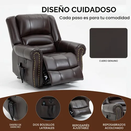 Vista 8 de Silla Elevadora Eléctrica de Doble Motor, Silla Reclinable que se Recuesta Completamente, Sillón Reclinable Eléctrico con Masaje y Calor