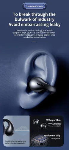Vista 3 de Auriculares Bluetooth con clip de oreja abierto, Bluetooth 5.3, micrófono integrado, 36 horas de reproducción, conducción ósea, auriculares