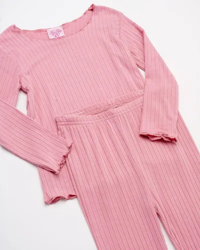 Vista 2 de Mon Petit Baby Girls' Pajama Set - 8 Piece Rib Knit Sleepwear Shirt and Jogger Pants (12M-7)