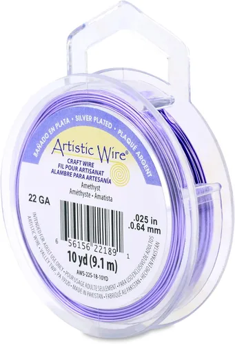 Vista 142 de Artistic Wire, Alambre de cobre de color chapado en plata de calibre 18, resistente al deslustre, amatista, 20 pies