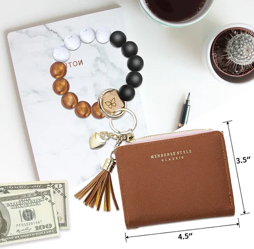 Vista 2 de Llavero pulsera con bolsillo para tarjetero, llavero con borla, llavero para mujer