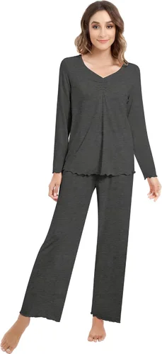 Vista 32 de NACHILA Women's Pajamas Set-Viscose Made from Bamboo, Long Sleeve Sleepwear Top with Pants Comfy Pajama Soft 2 Piece Pjs B-aqua Green