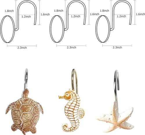 Vista 3 de YUKUNTANG Seashell - Ganchos para cortina de ducha, 12 piezas de anillos de cortina de ducha de resina decorativa antioxidante para baño, Concha