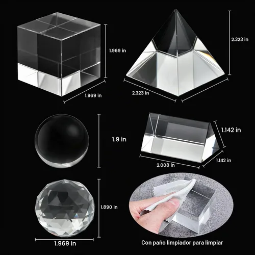 Vista 3 de Supkiir Paquete de 5 prismas de fotografía de cristal óptico K9 con bola de cristal, prisma triangular, bola de prisma de lente y pirámide óptica