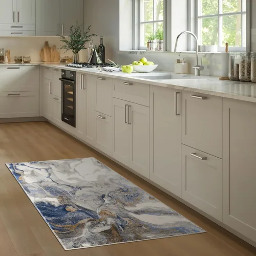 Vista 12 de Abani Rugs - Alfombra de dormitorio de diseño abstracto de 2 x 3 pies, gris, marrón y azul, alfombra moderna multidimensional lavable