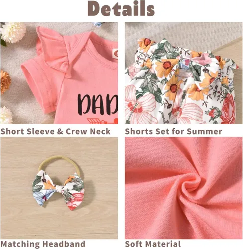 Vista 9 de Aalizzwell Conjunto de pantalones cortos para bebé recién nacido para el verano