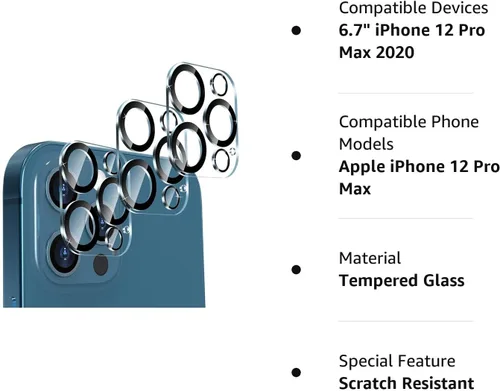 Vista 7 de imluckies Protector de lente de cámara para iPhone 12 Pro Max de 6.7 pulgadas, vidrio templado transparente HD y dureza 9H, compatible con fundas