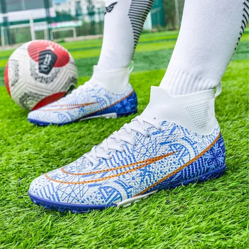 Vista 5 de Tacos de fútbol para hombre y mujer, zapatos de fútbol para interiores, botines altos TF AG FG, botas de fútbol anchas de entrenamiento
