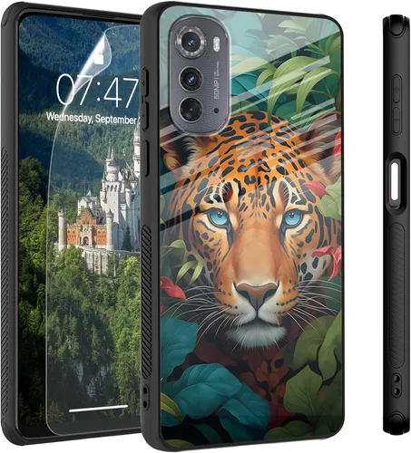 Vista 46 de Funda para Motorola Moto Edge 2022, cubierta trasera de vidrio templado con protector de pantalla, funda protectora a prueba de golpes para Motorola