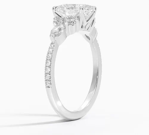 Vista 3 de IGI 2.06 Carat White Oval Excellent Cut Four Claw Prongs Lab Created Diamond Engagement Ring With Side Marquise and Round Lab Diamonds In 14k Gold