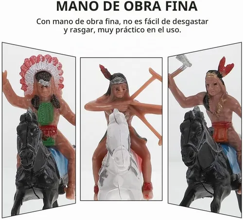 Vista 9 de NUOBESTY Figuras de modelo indio, equitación de plástico indios, figuras de nativos americanos, 8 piezas