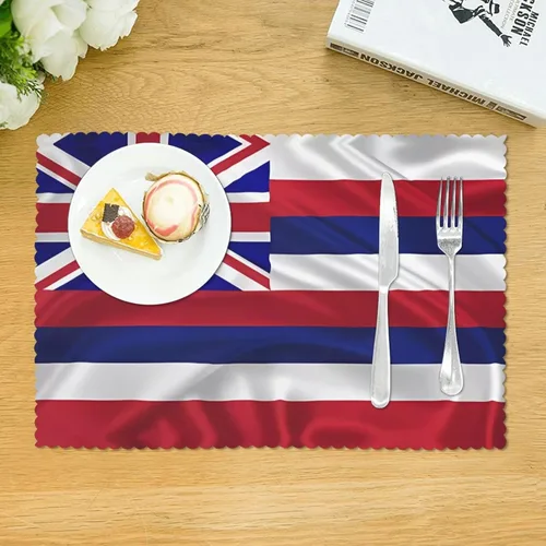 Vista 3 de Rectangular Placemats Set of 4, Heat Resistant Flag of Hawaii American Printed Kitchen Dining Table Mats
