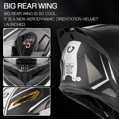 Vista 3 de Casco modular Bluetooth para motocicleta, certificado DOT, abatible, de cara completa, antivaho, doble máscara, casco de motocicleta de calle