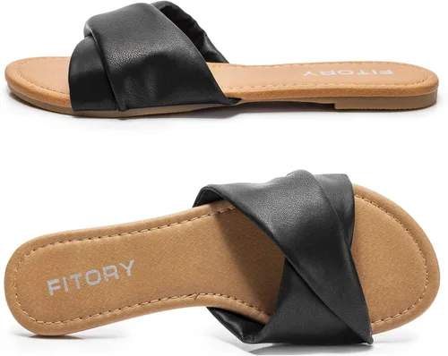 Vista 3 de FITORY Sandalias planas para mujer con pantuflas de cuero suave para verano, tallas 6-11