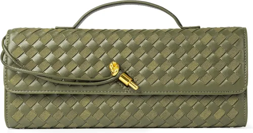 Vista 20 de Joryin Bolso tejido para mujer, bolso de mano de noche tejido de cuero y gamuza, bolso cruzado de gamuza, bolso formal de noche
