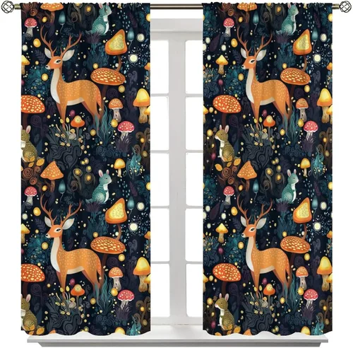 Vista 16 de Cortinas semitraslúcidas de hongos, estilo bohemio, plantas místicas, sol, luna, tratamiento de ventana para dormitorio, sala de estar, cocina