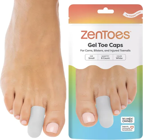 Vista 12 de ZenToes Paquete de 6 protectores de gel para los dedos de los pies, amortigua y protege para proporcionar alivio de uñas perdidas o encarnadas, Beige