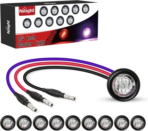 Vista 40 de Nilight Luz de marcador redonda de 3/4 pulgadas, 10 unidades, luz LED ámbar de separación, 2 conectores, indicadores laterales, luces de bala IP68