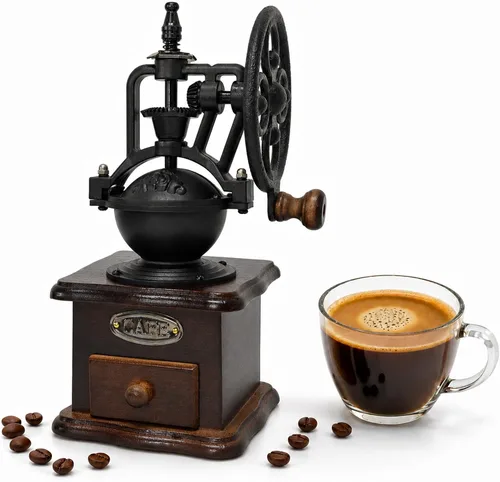 Vista 10 de Molino manual de granos de café, molino de café, manual con manivela de rueda de hierro y cuerpo de madera, molinillo de café de cerámica para uso