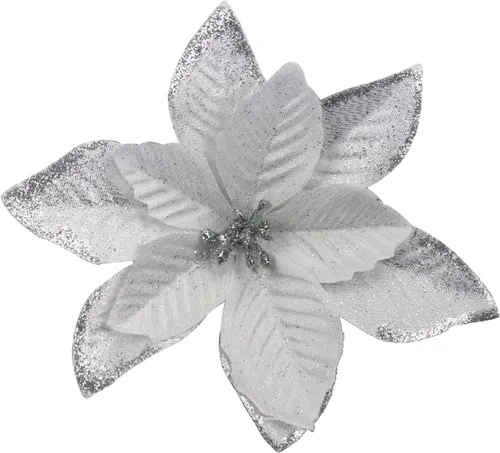 Vista 27 de YYCRAFT 12 flores artificiales de seda brillante con purpurina para decoración de árbol de Navidad (plata, 8 pulgadas)