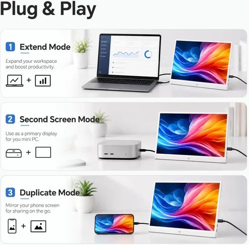 Vista 5 de KTC Portable Monitor 15.6 Inch, 1080P FHD USB-C HDMI Laptop Screen for Laptop Phone Mac PS5 Xbox Switch, IPS HDR Travel Second Screen Monitor