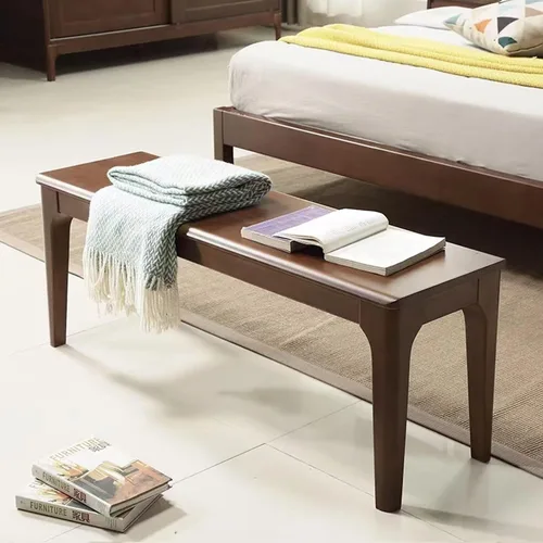 Vista 10 de Banco de comedor, banco de madera de roble macizo, mesa de comedor para interiores, hogar, dormitorio, extremo de cama, restaurante, muebles Negro