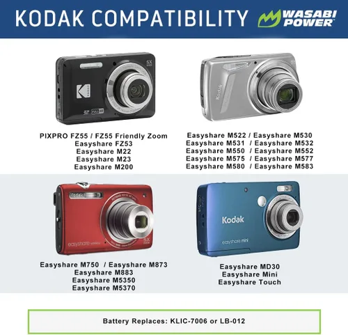 Vista 4 de Wasabi Power Batería (paquete de 2) y cargador para Kodak KLIC-7006, LB-012 y Kodak PIXPRO FZ55, FZ53