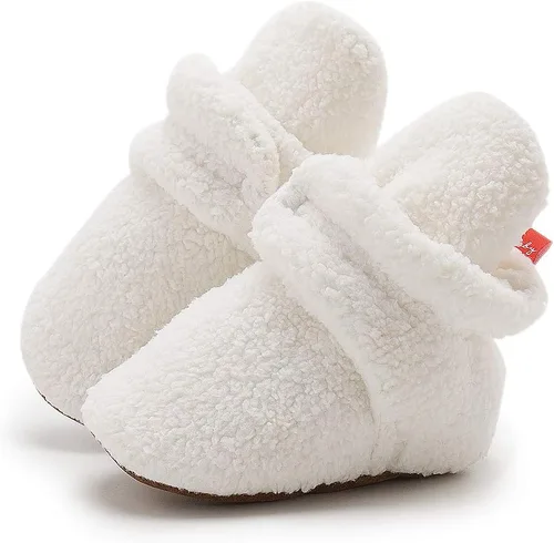 Vista 133 de Botines de forro polar para bebés, niños y niñas, pantuflas antideslizantes con agarre suave, zapatos de calcetín para recién nacidos, cuna