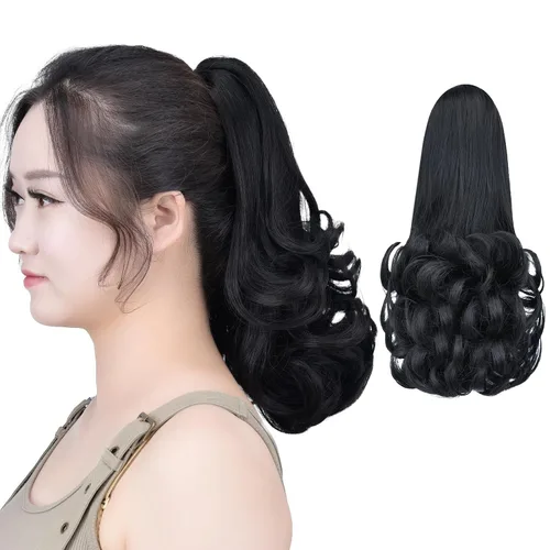 Vista 46 de SYXLCYGG Auburn Clip Cola de caballo Clip Cola de caballo Extensión de cola de caballo ondulado 10 pulgadas 3.5 oz pelo sintético falso pieza